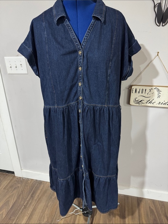 Ava & Viv Dresses & Skirts - Ava & Viv Dark Blue Denim Button-Front Midi Dress